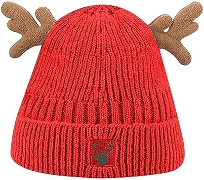 RARITYUS Women Warm Hat Cute Reindeer Antlers Knitted Winter Hats Crochet Earflap Knit Cap Beanie for Adults Kids