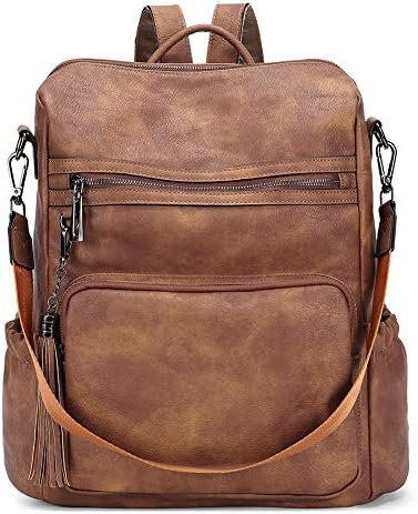CLUCI Backpack Purse for Women Travel Backpack Leather Large Women Backpack Fashion Designer Lady Shoulder Bags with Tassel Two-toned Brown