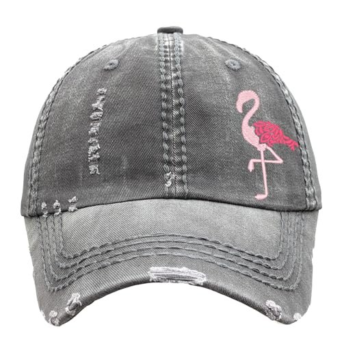 Women's Embroidered Flamingo Floral Flowers Hat, Baseball or High Ponytail Cap, Cute Custom Handmade Gift Clothing Present Her Wife Mom Daughter Sister Friend, Birthday Christmas