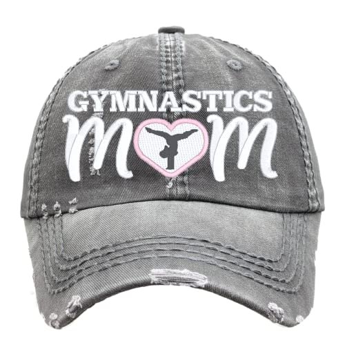 Women's Gymnastics Mom Hat, Baseball or High Ponytail Cap, Cute Meet Spirit Wear, Custom Embroidered Colors, Heart Shape Gift Clothing Present