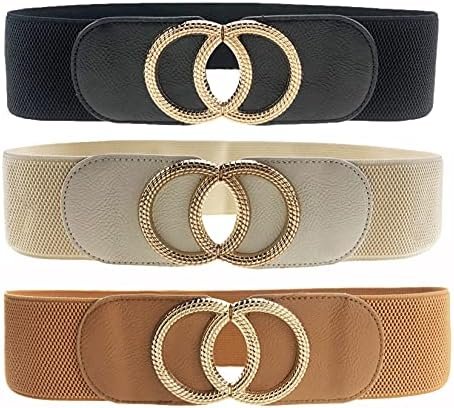 Swtddy 3 Pack Womens Vintage Wide Elastic Stretch Waist Belt For Dresses