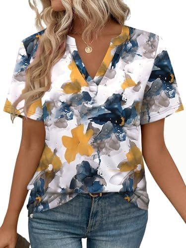 WEESO Womens Tops Summer Short Sleeve V Neck Blouses Business Casual Loose Fit Tshirts Trendy Fashion Outfits