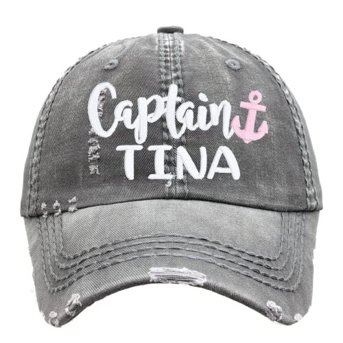 Women's Captain Name Custom Text Hat, Baseball or High Ponytail Cap, Handmade Nautical Cruise Vacation Trip Hat, Ocean Lake Boating, Custom Anchor Gift for Her Wife Owner Girlfriend