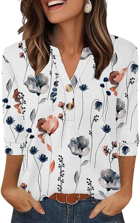 OFEEFAN Womens Tops 3/4 Sleeve Heley Shirts for Women Summer Fashion 2025 Blouses Beach Vacation Clothes