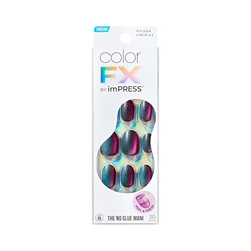 KISS colorFX by imPRESS Press On Nails , 'Before Hours', Black, Short Size, Oval Shape, Includes 30 Fake Nails, Prep Pad, Instructions Sheet, 1 Manicure Stick, 1 Mini File