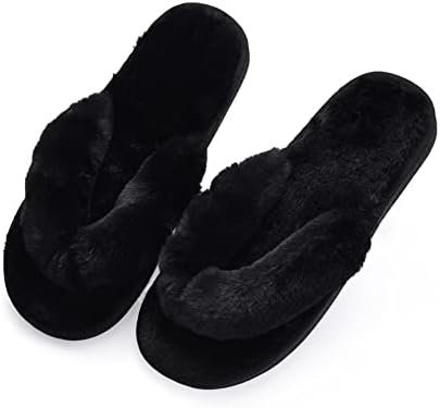 Womens Faux Fur Slippers Warm Fussy Flip Flop House Slippers Open Toe Home Slippers for Girls Men
