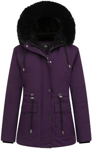 MOERDENG Women's Warm Winter Puffer Coat Thicken Fleece Lined Down Jacket Faux Fur Detachable Hood Snow Parka