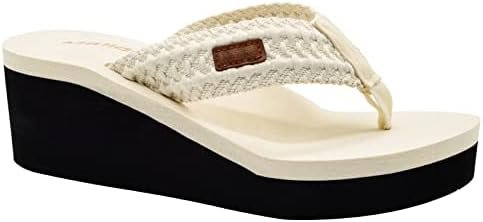 MALIDA Womens Wedge Arch Support Flip Flops Cushion Soft Rubber Midsole Platform Thong Sandals with Rubber Sole