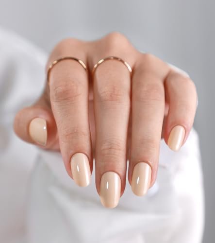 Beige Fall Press on Nails Short - GJZEZ Soft Gel Thanksgiving Round Fake Nail, Salon-Level & Natural Fit Handmade Glue on False Nail | 16 Sizes - 32 pcs Reusable Artificial Nails, Hazelnut Latte