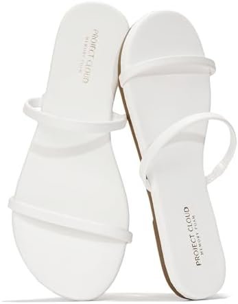 Project Cloud Summer Sandals for Women 2025 - Memory Foam Insole and Vegan Leather Beach Flip Flops for Women - Non Slip and Lightweight Double Strap Womens Sandals (Transition)