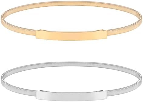 VONMELLI Skinny Metal Cinch Belt for Dress Stretch Thin Waist Belt for Women Gold/Silver