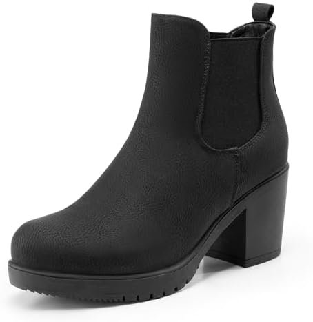 DREAM PAIRS Women's High Chunky Heel Chelsea Ankle Boots Slip On Elastic Fall Heeled Booties Shoes