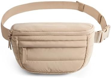 BAGSMART Fanny Packs for Women Two Way Zipper Belt Bag with Adjustable Strap, Puffy Fashion Waist Packs for Traveling Workout, Brown