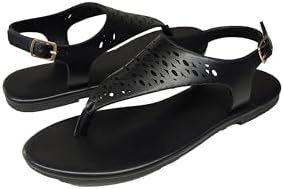 Women's Thong Flat Sandals Casual Wear Cute Gladiator T-Strap and Adjustable Ankle Buckle Beach Sandals