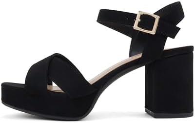 Soda “Manner” ~ Women Square Toe Cross Band Platform High Heeled Dress Sandals