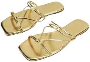 GORGLITTER Women's Cross Strap Flat Sandals Dressy Open Toe Slide Shoes Vacation Sandals