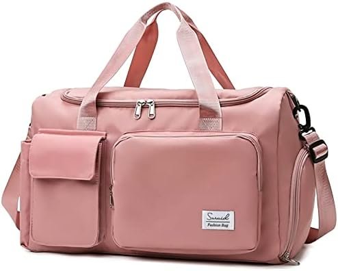 Travel Yoga Duffel Bag with Shoes Compartment Sports Gym Handbag with Dry Wet Separated Pocket for Training Men and Women, Overnight /Weekender Bag - Pink