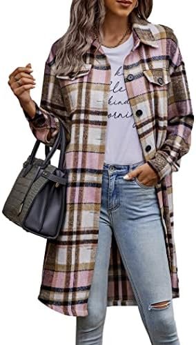 PRETTYGARDEN Womens Plaid Shacket Jacket Fall Fashion 2025 Long Sleeve Button Up Flannel Shirt Winter Clothing Woolen Coats