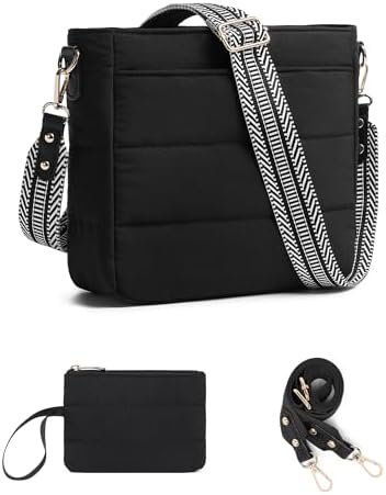 Purses for Women 2PCS Puffer Quilted Crossbody Shoulder Hobo Bags Trendy Ladies Handbag with Coin Wallet 2 Adjustable Straps