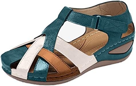 Sandals for Women Summer Soft Leather Closed Toe Vintage Anti-Slip Sandals Hollow Closed Toe Sandals Wedge Sandals,Green,US10/EU42