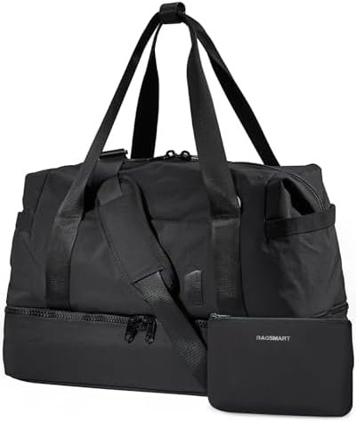 Weekender Bags for Women, BAGSMART Travel Duffel Bags with Shoe Compartment,Personal Item Travel Bag for Airlines, Carry on Overnight Tote Bag with Toiletry Bag(Black,2pcs)