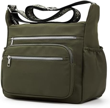 Fancy Forest Crossbody Purse for Women,Roomy Nylon Tote, Secure Zipper Work/Daily Bag, Lightweight Waterproof with 9 Pockets