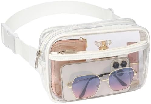 Veckle Clear Fanny Pack Stadium Approved - Clear Bag for Stadium Events Large Belt Bag for Women Transparent Waist Bag Crossbody with Adjustable Strap for Sports Concerts, White