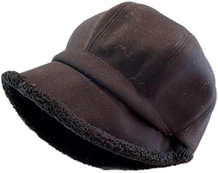 Newsboys Bucket Hat for Women Breathable Woolen Cabbie Hat Cool Girl Plush Octagonal Girl Headwear