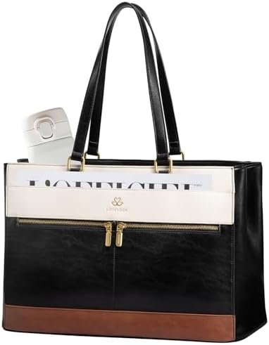 LOVEVOOK Laptop Bag for Women,15.6 Inch Vintage Work Tote Bags for Women,Leather Teacher Bag,Large Handbag Computer Briefcase