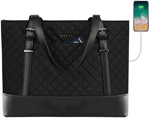 KROSER Laptop Tote Bag 15.6 Inch with USB Port, Large Work Tote Bag Computer Shoulder Bag for Women, Laptop Case for Office Business Travel(Quilted)