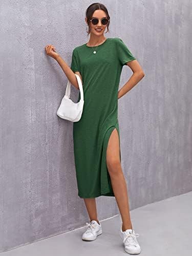 EUPLI Women's Dress High Split Solid Dress Women's Dress AIEBO(Dark Green,X-Large)
