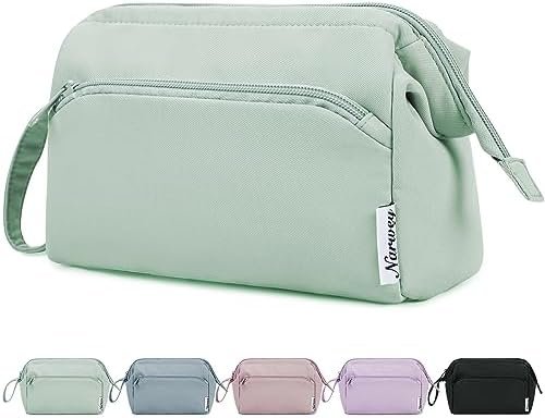 Narwey Wide-open Makeup Bag Women Girls, Travel Toiletry Bag for Women Cosmetic Bag Organizer Make up Bag with Compartments Toiletries Medicine Bag (Mint Green)