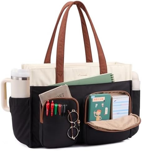 LOVEVOOK Teacher Tote Bag for Women,Multi-pocket Laptop Bag with Large Cup Holder,Nurse Bags Work Travel Computer Handbag