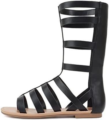Soda MOXIE ~ Women Open Round Toe Mid-Calf Height Flat Gladiator Sandal