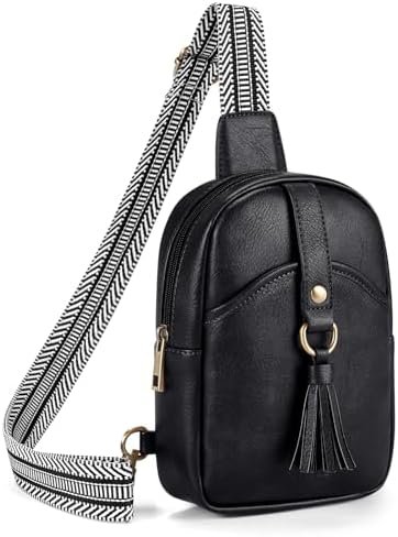 Missnine Small Sling Bag for Women PU Leather Fanny Pack Crossbody Purse Trendy Chest Bag for Travel, Shopping,Daily, Black