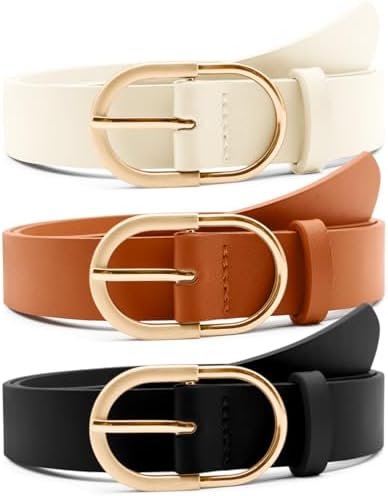 3 Pack Women's Leather Belts for Jeans Pants, Dress Faux Double Sided Leather with Gold Buckle for Women