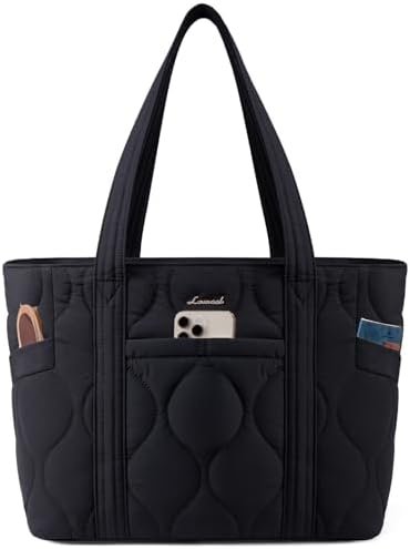 LOVEVOOK Tote Bag for Women, Puffer Quilted Work Travel Shoulder Bag with Zipper for Daily, Nurse, Teacher