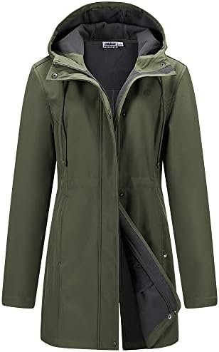 Outdoor Ventures Women's Lightweight Waterproof Fleece Lined Hooded Softshell Rain Jacket, Warm Windbreaker Long Coat