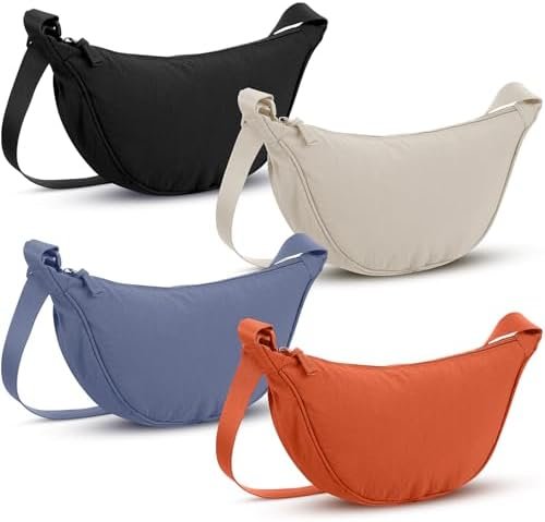 4 Pcs Nylon Crescent Crossbody Purses Bag for Women Men Half Moon Shape Sling Travel Bag Crescent Shoulder(Classic Colors)