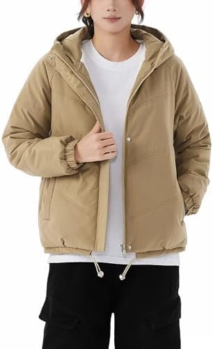 JiangWu Women's Winter Thickened Hooded Cotton Coat Windproof Warm Fleece Jacket