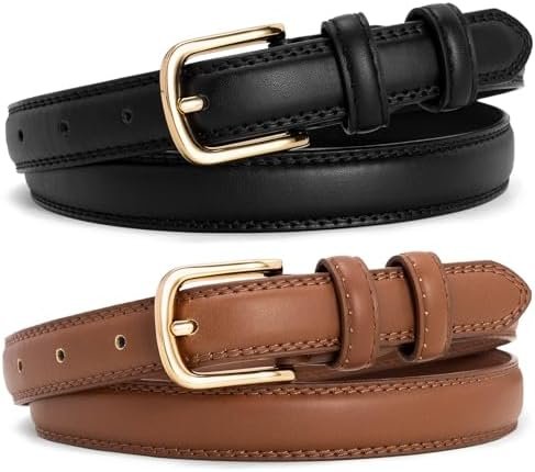 2 Pack Leather Belts for Women Trendy, Women's Belts for Jeans Pants Dresses with Silver Buckle