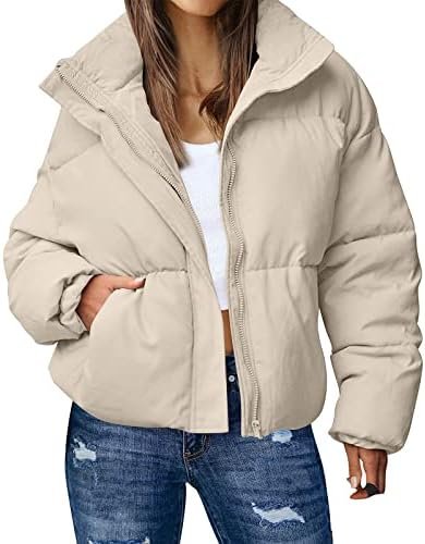 Gihuo Women's Winter Warm Puffer Jacket Stand Collar Baggy Zip Up Short Quilted Jacket Outerwear