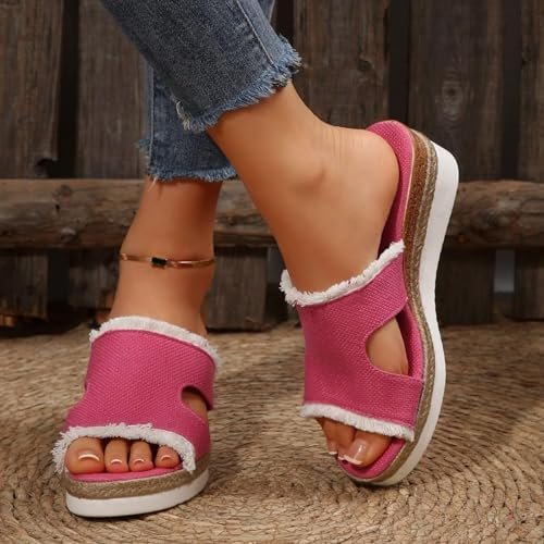 2025 Women's Platform Wedge Sandals Open Toe Slip-On Cork Slides Wedge Heel Flatform Flip Flops,Beach Slippers Comfortable Summer Shoes Casual Woven Espadrilles Walking Sandals for Women