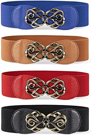 JASGOOD Women Stretchy Belts for Dresses Vintage Elastic Wide Waist Belts 4 Pack 2.36" Wide