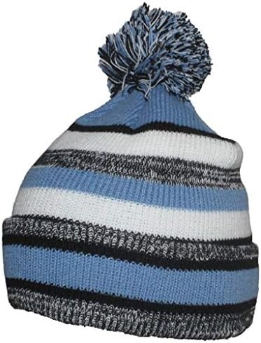 Quality Striped Variegated Cuffed Beanie W/Large Pom (L/XL)