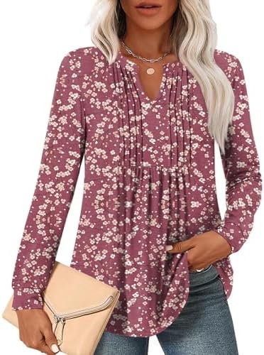 Anyally Women Fall Long Sleeve Tunic Tops Plus Size Dressy Casual Blouses Pleated Shirts for Leggings