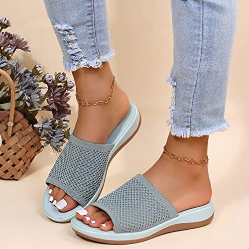 Wedge Sandals for Women Summer Breathable Mesh Mules Slippers Comfortable Slip on Sandals Casual Open Toe Slides Beach Shoes,Green,US7/EU38