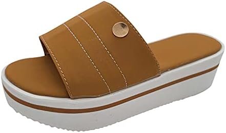 AnFeng Women's Platform Flip Flop Summer Beach Sandals Travel Walking Flats Shoes Comfort Arch Support Walk Shoes (Brown, 9.5-10)