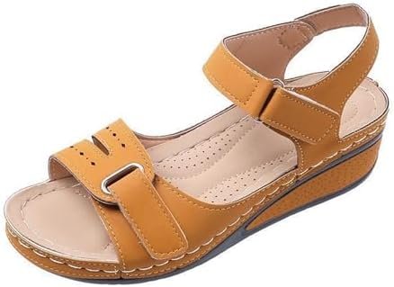 Leather Sandals Women Comfortable Adjustable Straps Comfy Flat Sandals for Women Memory Foam Insole Womens Sandals for Womens Dresses Strappy Sandals,Brown,US7.5/EU39