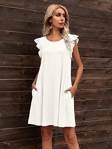 Wervot Womens Solid Ruffle Trim Tee Dress (Color : Dark Grey, Size : XX-Large)